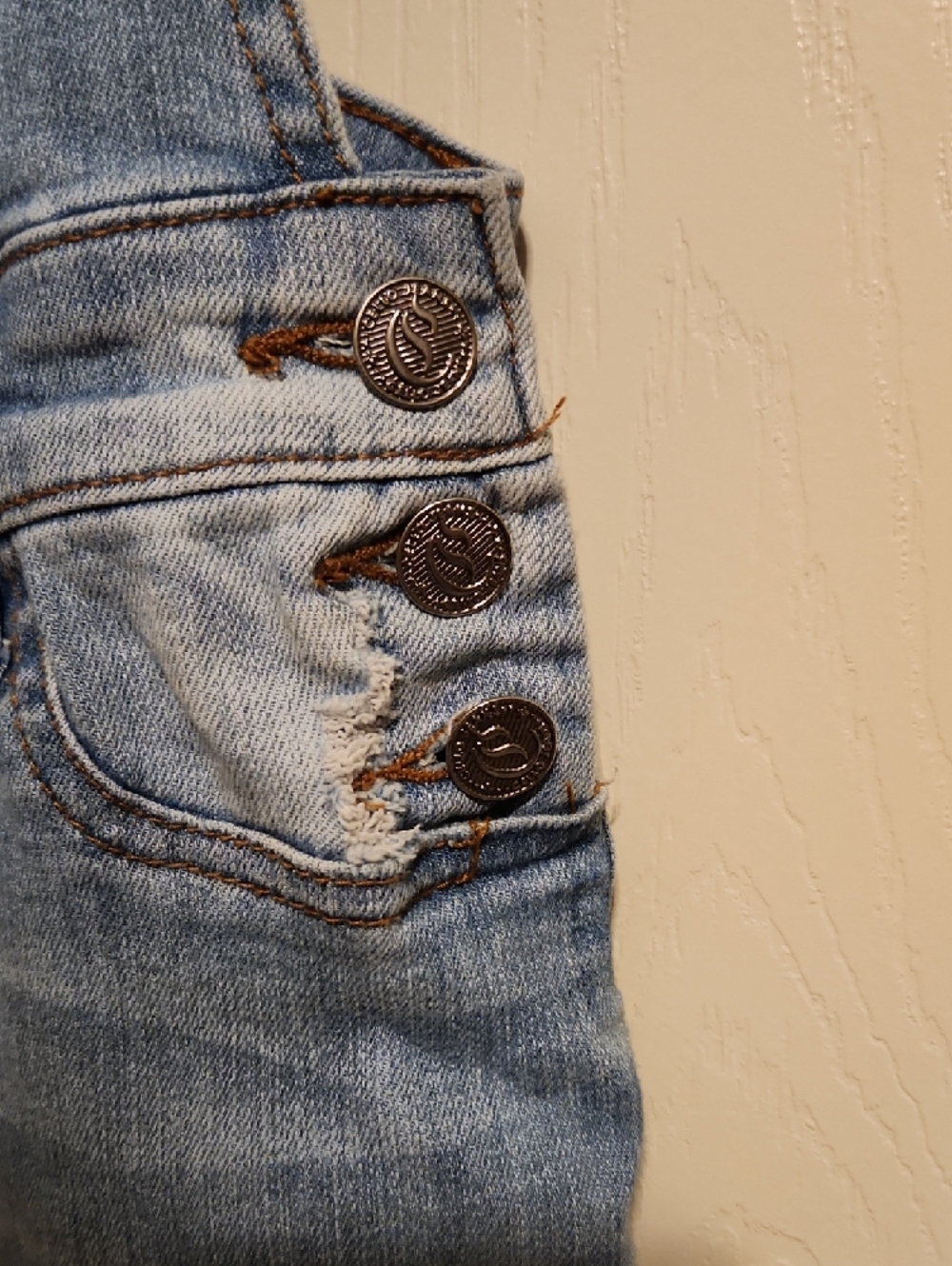 Cello Light Blue Distressed Skinny Denim Overalls, Small - Picture 5 of 14